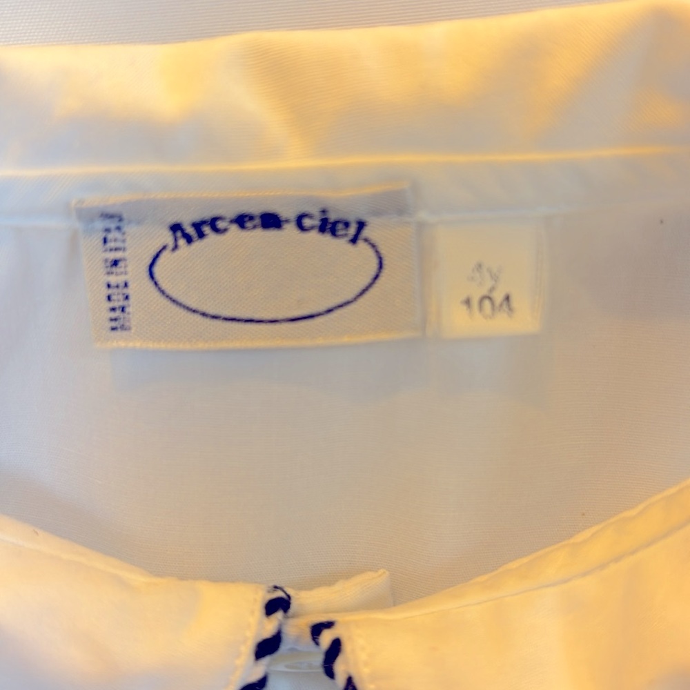VINTAGE NWOT ITALIAN ARC-EN - CIEL CLASSIC WHITE  KIDS SHIRT BLUE TRIM UNISEX 4T - Picture 8 of 14